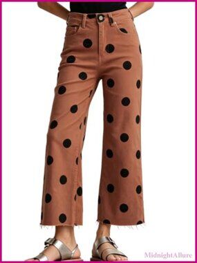 High Waisted Wide Leg Cropped Jeans Raw Hem Stretch Denim Capri Pants